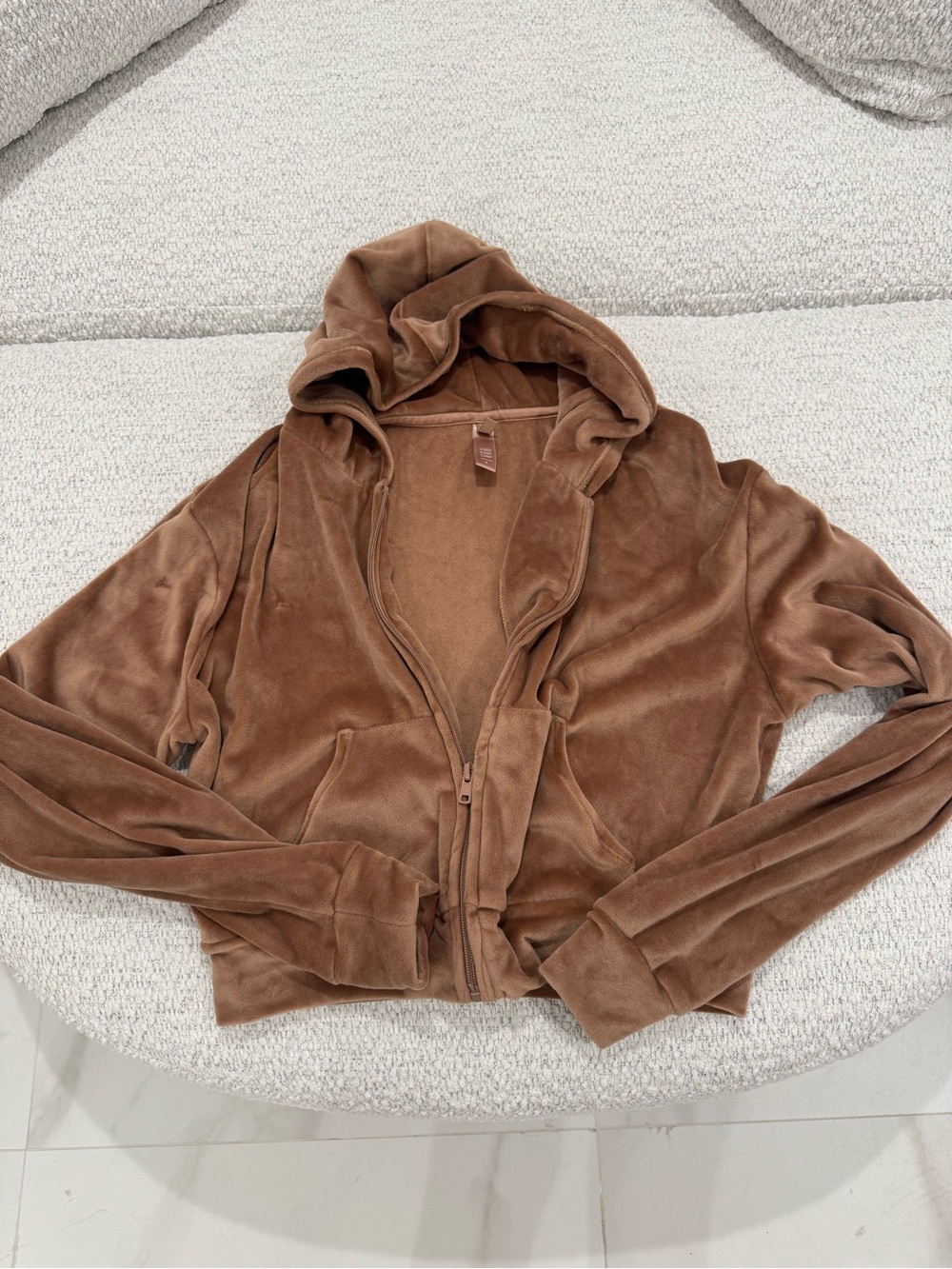 SKIMS Velour Soft Brown Full Zip Hoodie Jacket